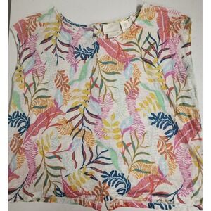 100% Linen Knit Top Shirt M Blouse Tropical Coastal Cynthia Rowley Palm